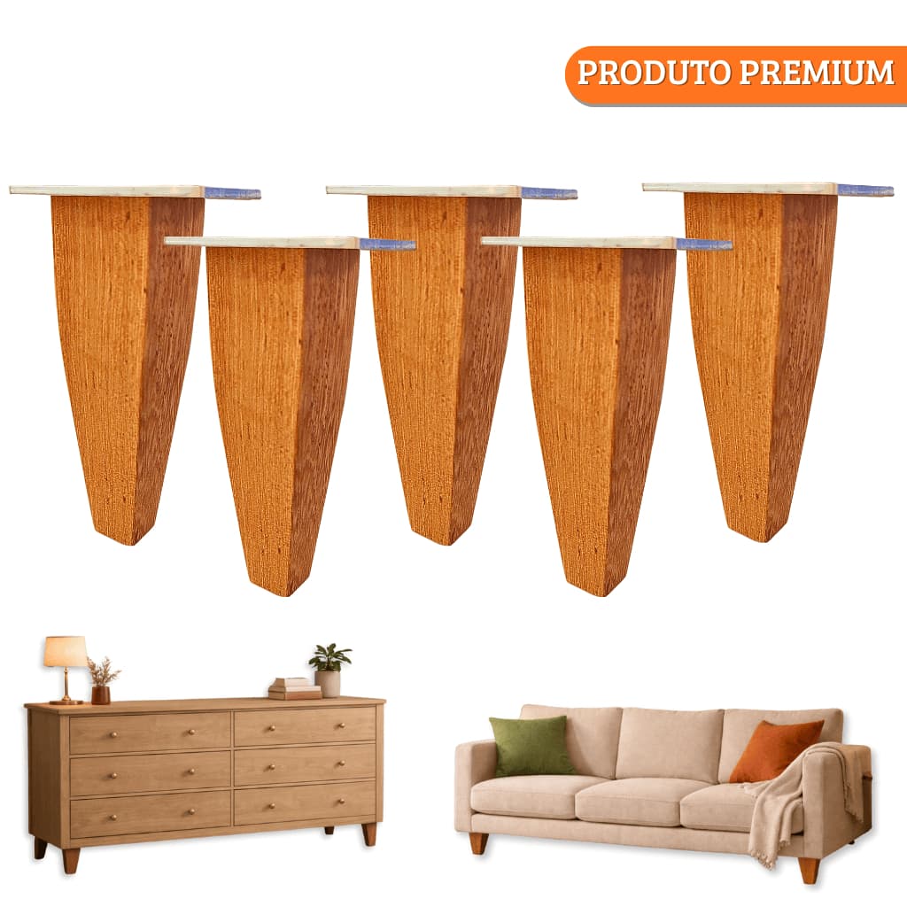 Pé Trapézio Móveis REFORÇADO 15cm Madeira Maciça - 5pcs