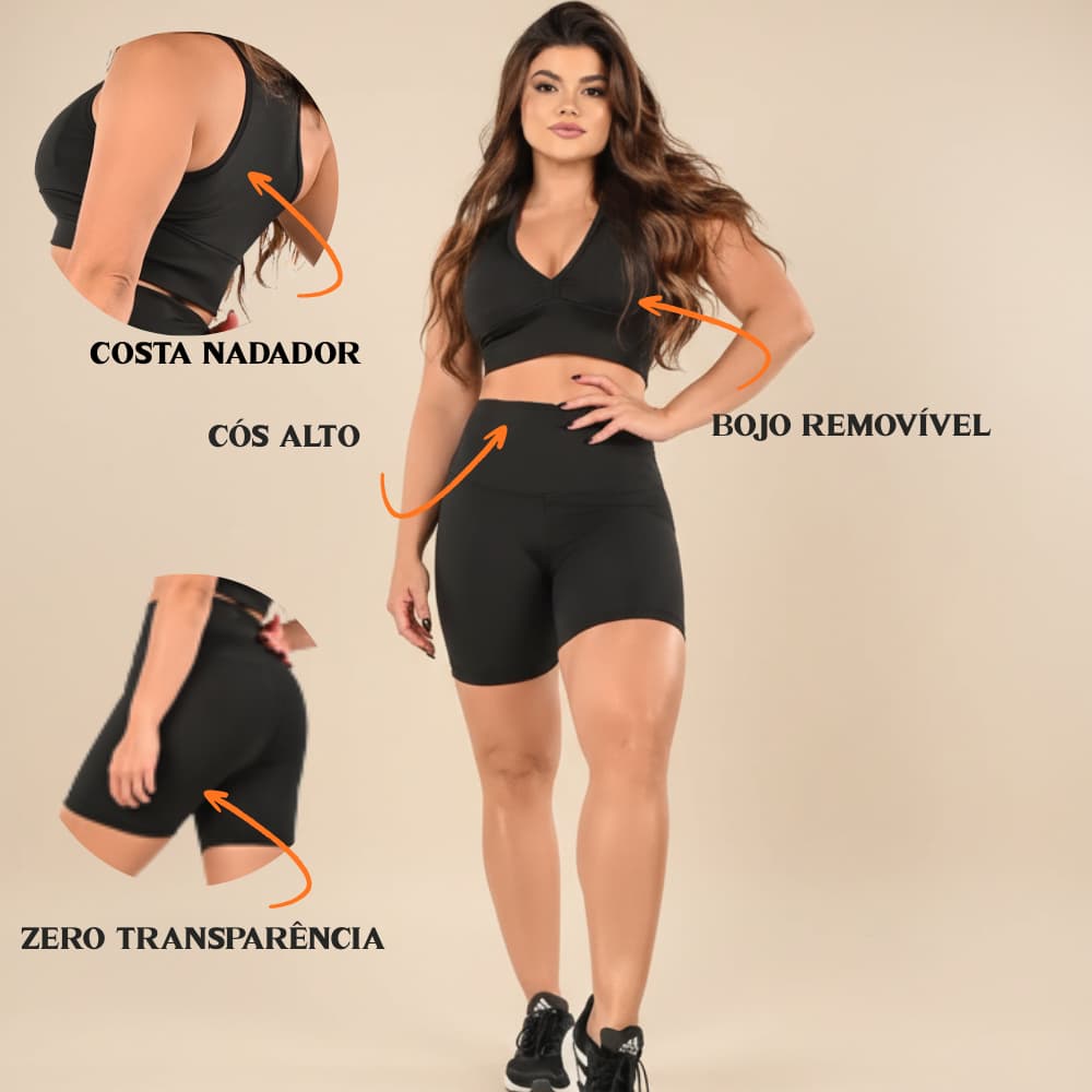 Conjunto Feminino Academia Fitness Short Top  Nadador Bojo Cross