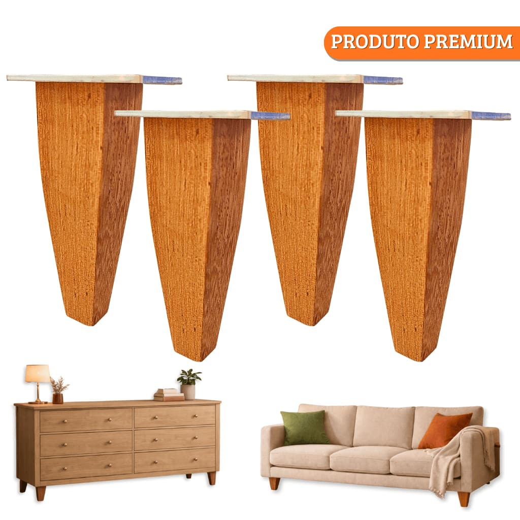 Pé Trapézio Móveis REFORÇADO 15cm Madeira Maciça - 4pcs