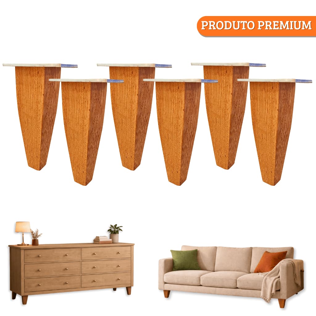 Pé Trapézio Móveis REFORÇADO 15cm Madeira Maciça - 6pcs