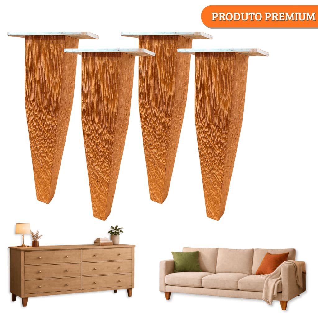 Pé Trapézio Móveis REFORÇADO 20cm Madeira Maciça - 4pcs