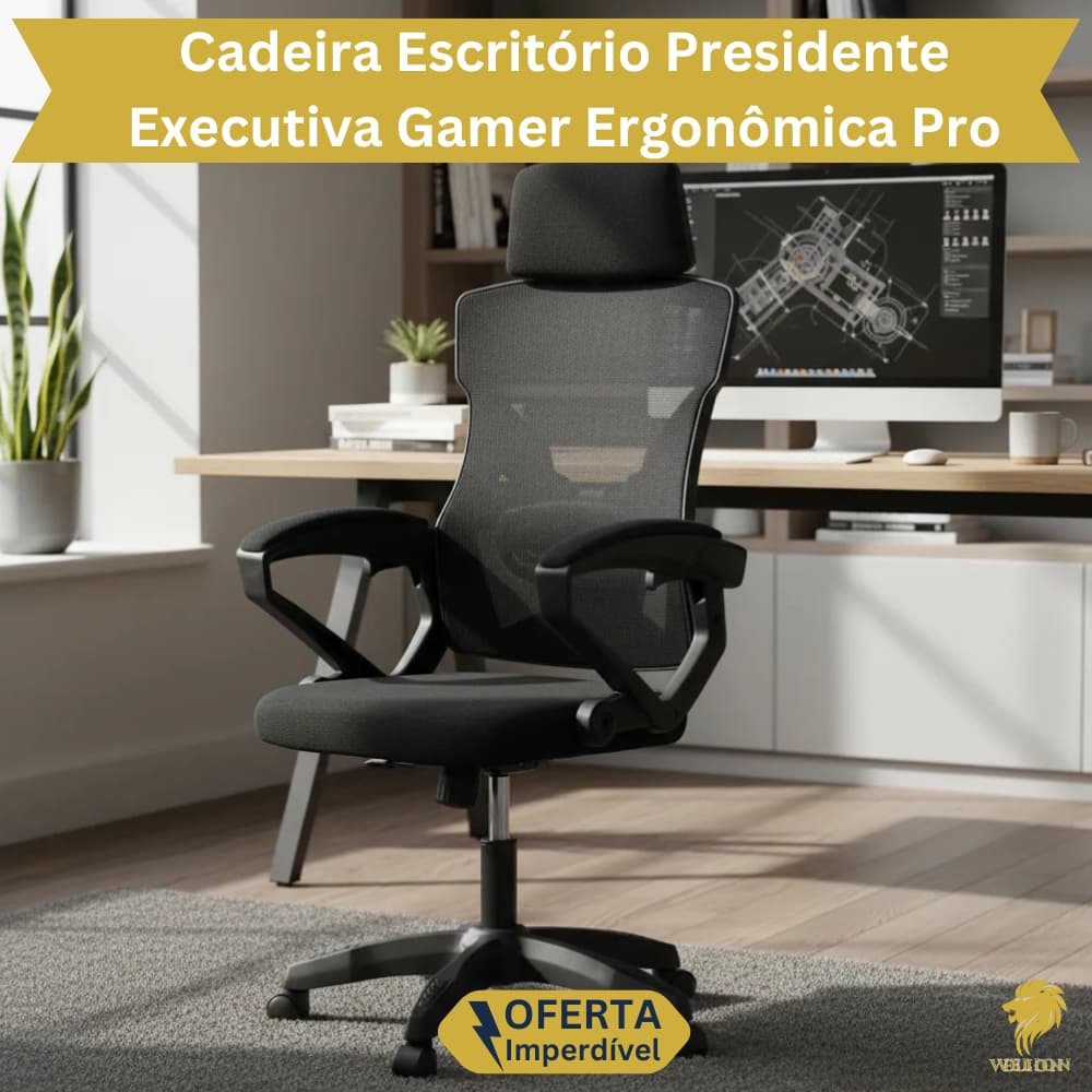 Cadeira Escritório Presidente Executiva Gamer Ergonômica Giratória Ajustável Regulável Confortável