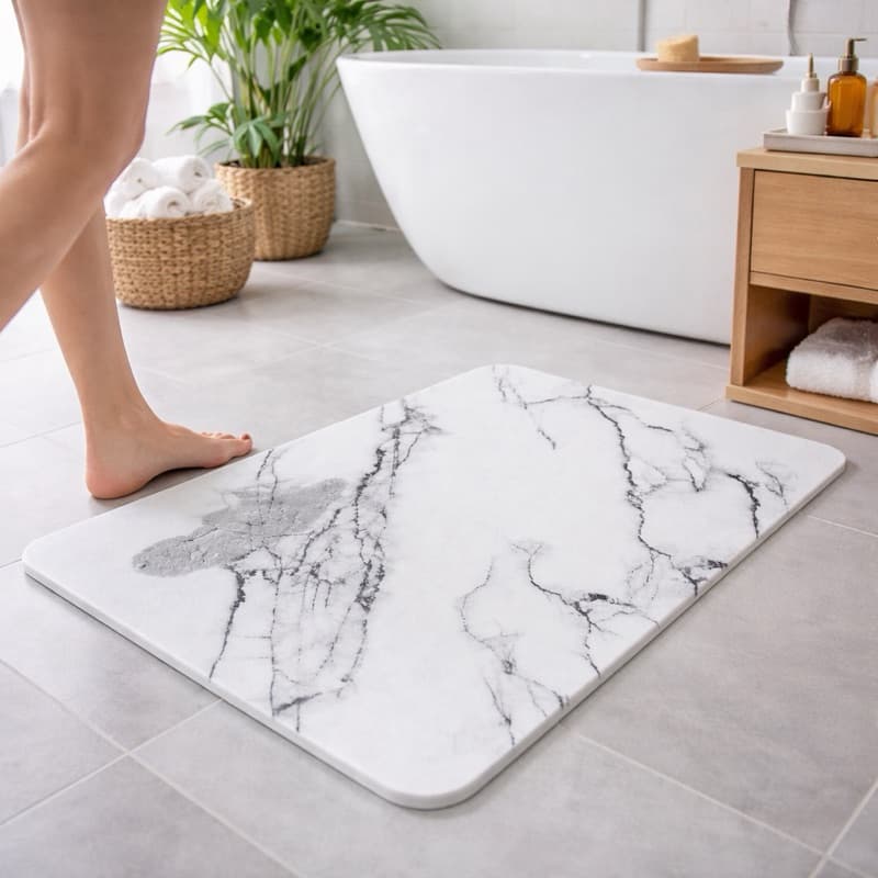 Tapete de Pedra Diatomita Marmorizado Super Absorvente Antiderrapante Banheiro 60x39cm