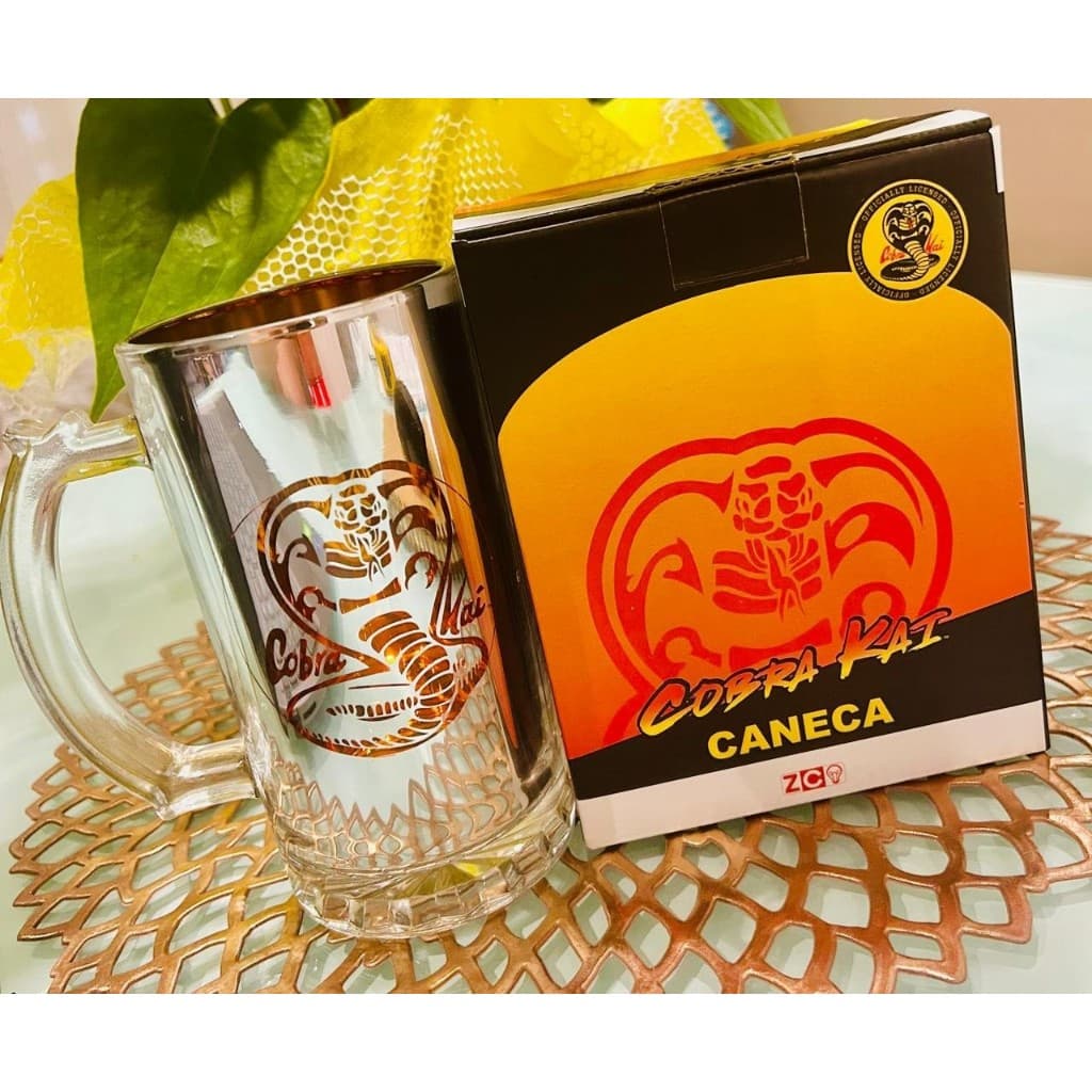 Caneca Cobra Kai Chopp 450ml Prata com Interior Dourado | Luxo Geek | Presente Nerd Premium