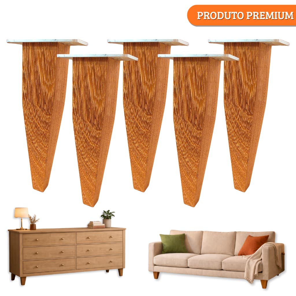 Pé Trapézio Móveis REFORÇADO 20cm Madeira Maciça - 5pcs