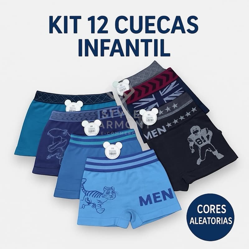 Kit até 12 Cueca Boxer Infantil Menino 2 a 10 Anos Conforto Premium