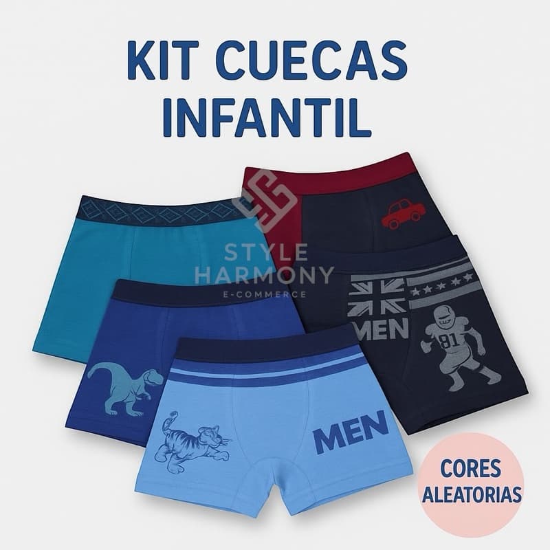 Kit até 12 Cueca Boxer Infantil Menino 2 a 10 Anos Conforto Premium