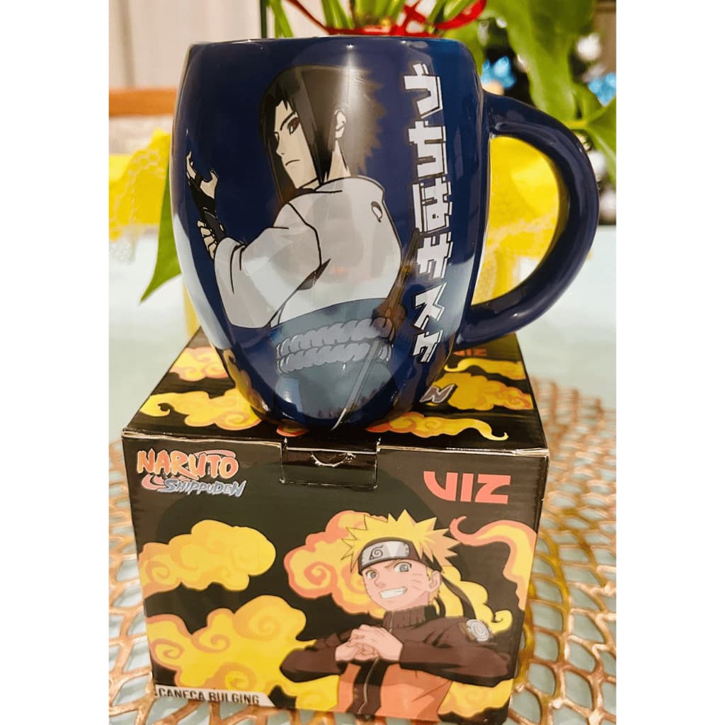 Caneca Sasuke Uchiha 550ml Azul em Louça | Naruto Shippuden | Café & Chá | Presente Geek Anime ☕