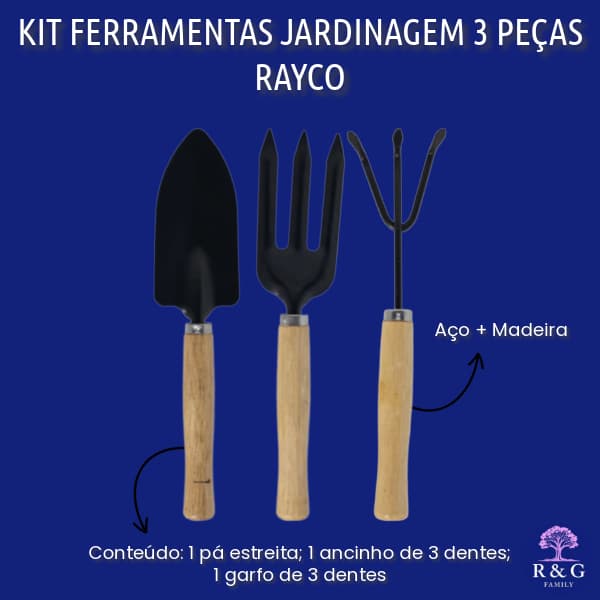 KIT FERRAMENTAS JARDINAGEM 3 PEÇAS RAYCO