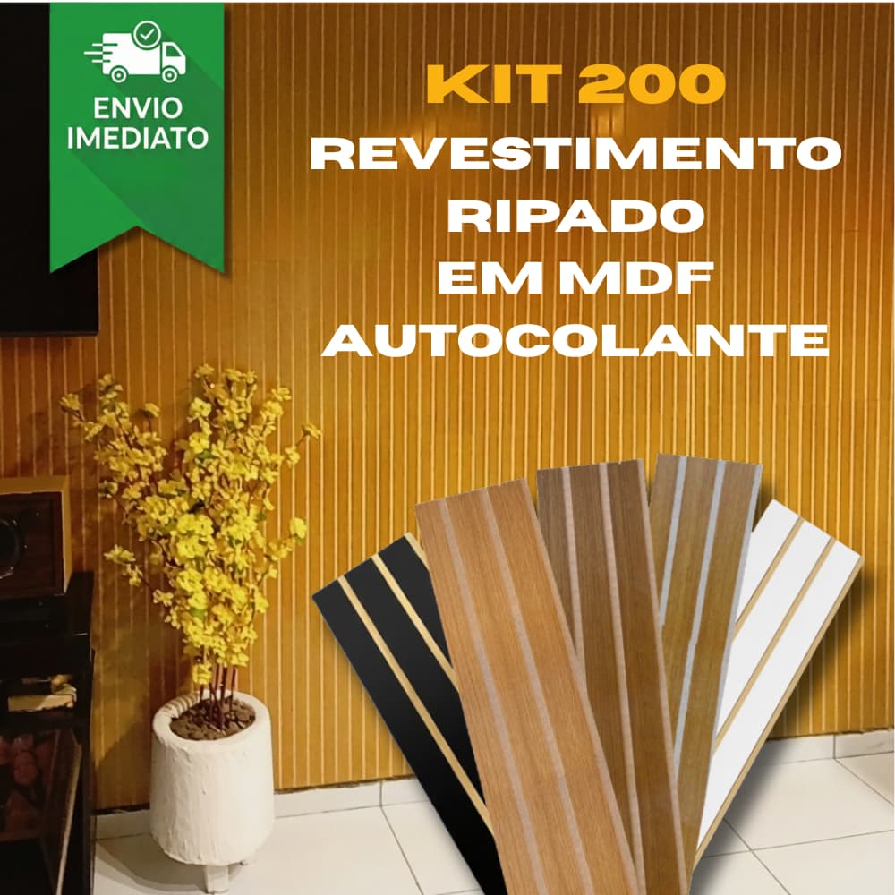 Kit 200 Placas Painel Ripado em MDF Autocolante Decorativo para Sala Quarto Escritorio - ENVIO FULL
