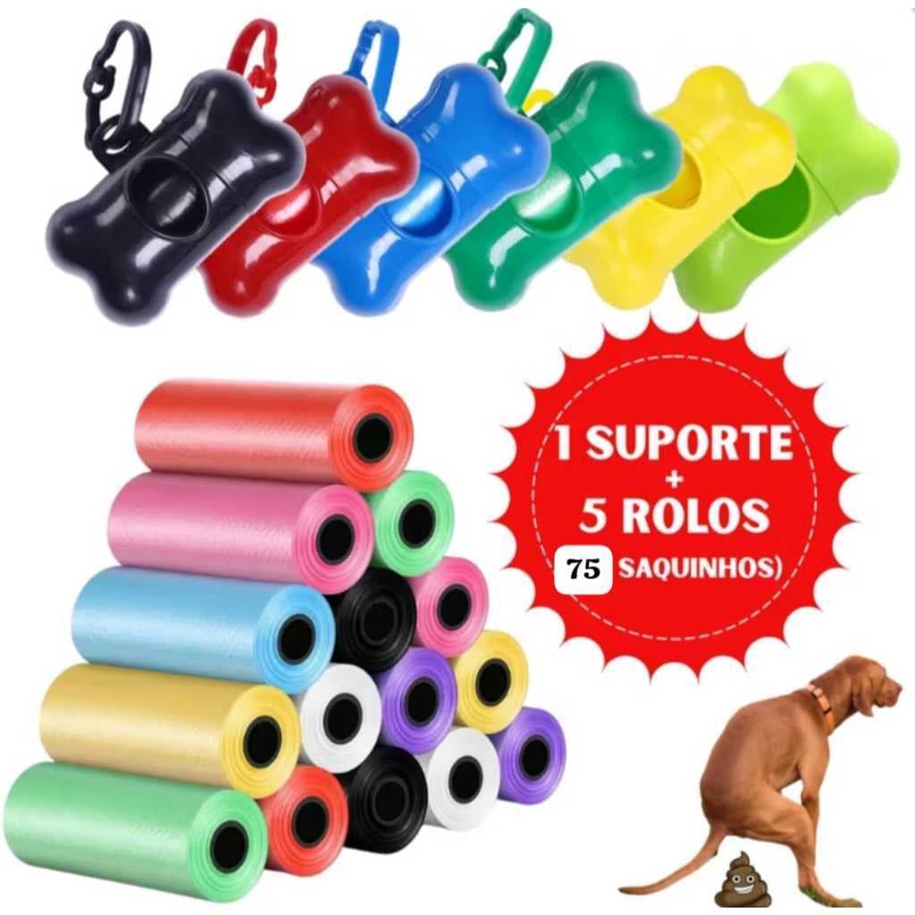 Refil Cata Coco Sacolas Saquinhos Biodegradável Prático Para Pet 75 sacos Suporte de Saquinho