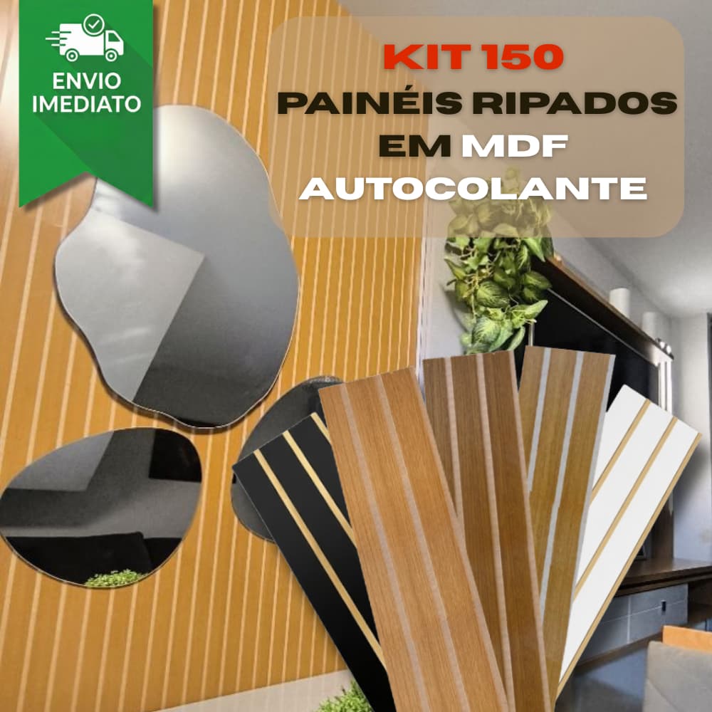 Kit 150 Revestimento Ripado Placa Painel Autocolante em MDF Premium para Decoração - ENVIO FULL