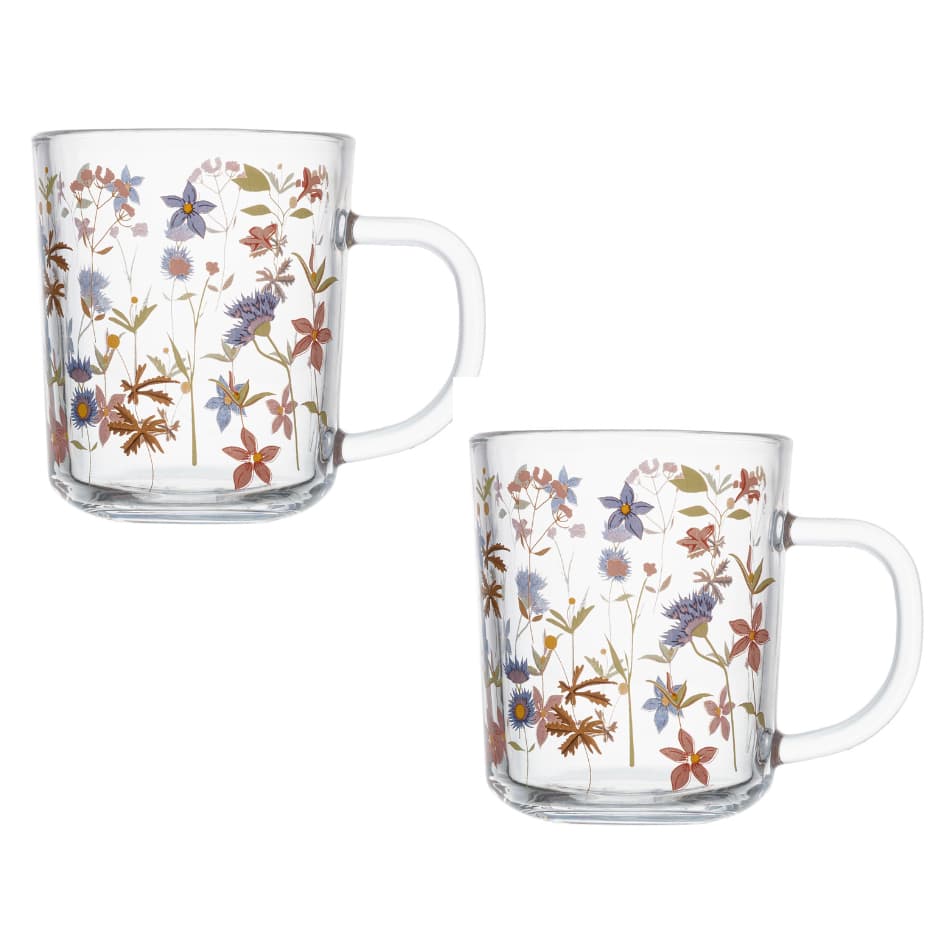 Conjunto 2 Canecas Xícaras Florescer 220ml Vidro - Lyor