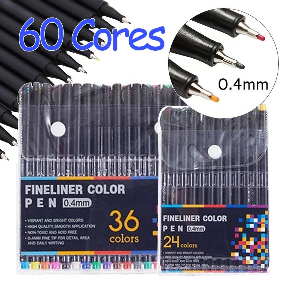 Kit Com 12/24/36/48/60 Canetas Neon Metalica coloridos/ Papelaria Fofa-0.4mm