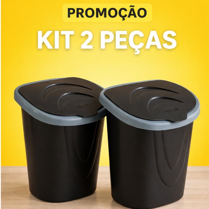 Kit 2 Lixeira de Pia com Tampa Preta Plástico 3 Litros