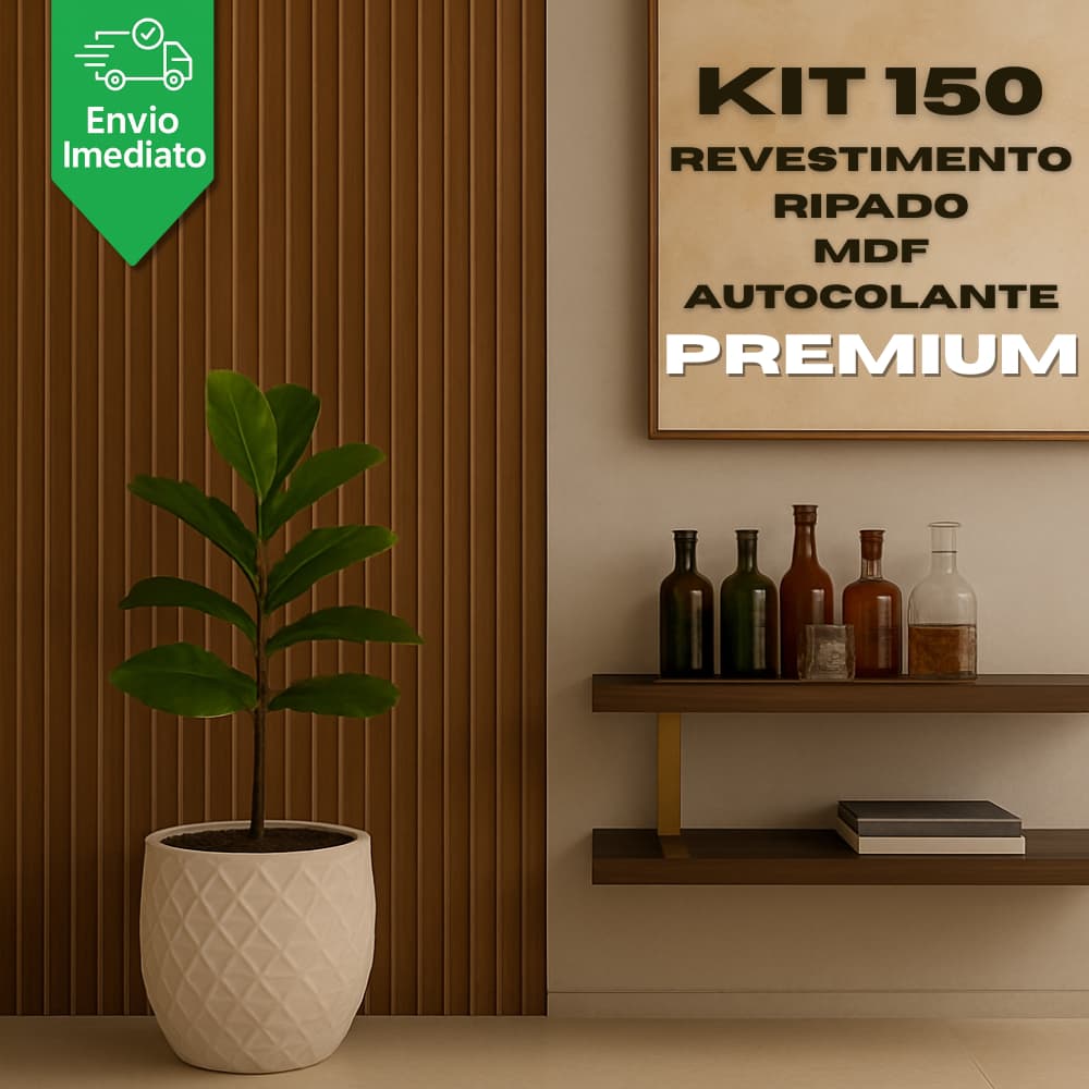 KIT com Até 150 PAINEIS RIPADOS MDF AUTOCOLANTE - REVESTIMENTO EM PLACAS PARA ESCRITORIO SALA QUARTO