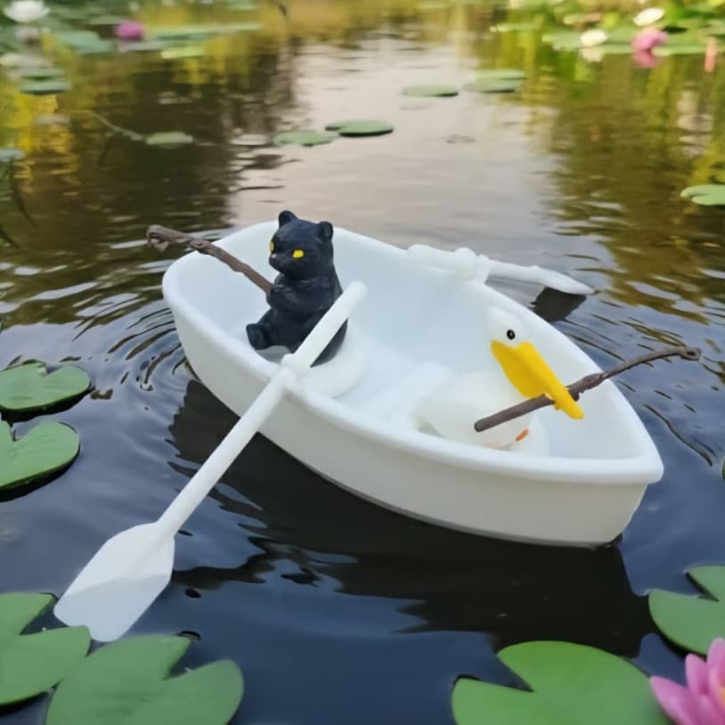 Conjunto de Enfeites para Aquario 1 Mini Barco + 2 Bonecos Animais Fofos Accesorios de Aquario, Tanque e Lagoa