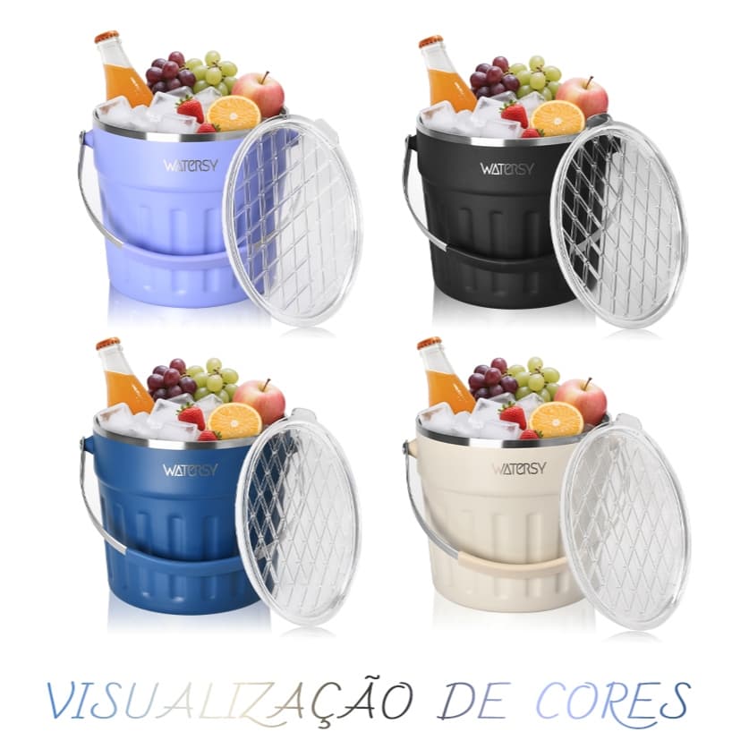 WATERSY Balde de Gelo 7.6L Inox com Tampa, Pá e Pinças | Ideal para Churrasco