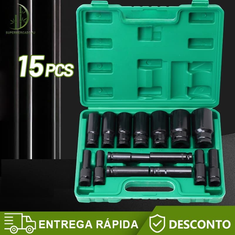 Jogo de Soquetes de Impacto Longo 1/2 10 Peças/15 Peças 8 A 32mm