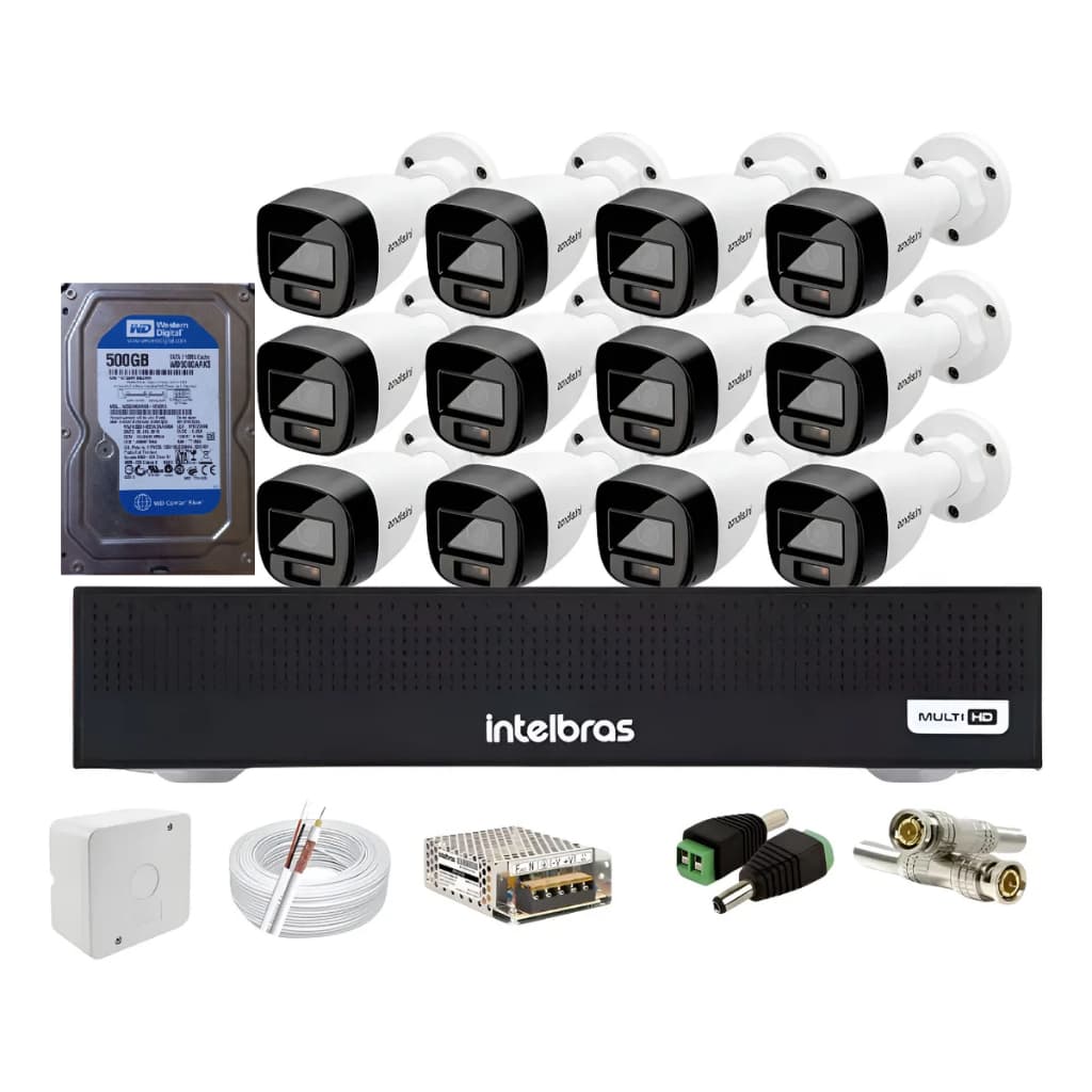 Kit Intelbras 12 Vhd 3220 Fc+ Audio Dvr 16ch 1116c 500 Gb Bullet