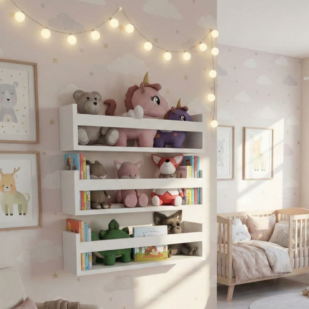 kit Prateleiras MDF Branco 50cm Livros Revista Infantil  Brinquedos Quarto Nicho Organização Decorativo
