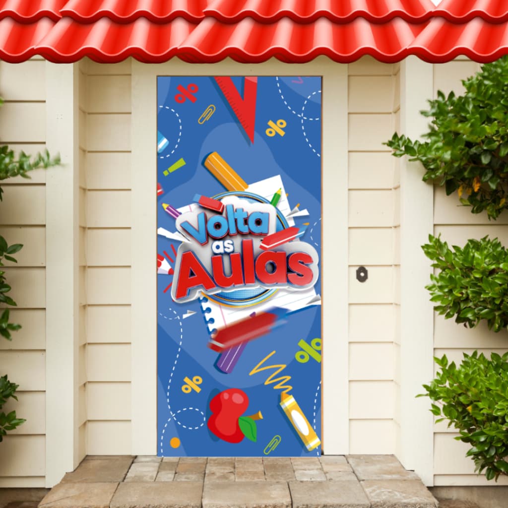 Painel Capa De Porta Decorativa Volta as Aulas 080x210 Escolar Decoração Tema Boas Vindas