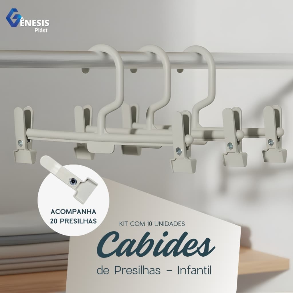 Kit 10 Cabides 20 Presilhas Infantil Branco Resistente Organizar Loja Roupa Arara Closet