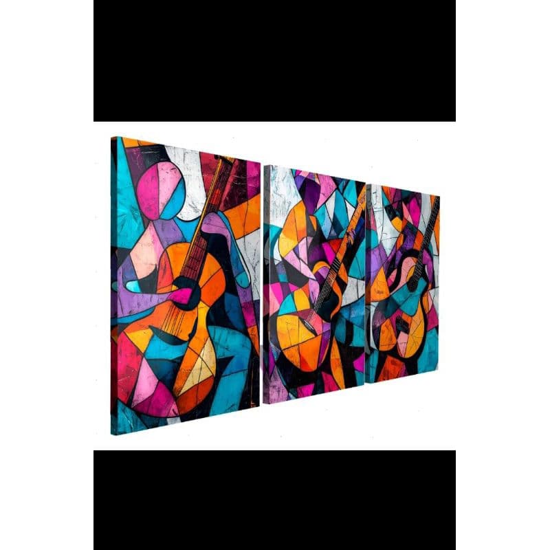 Trio de Quadros Abstratos Violão e Música - Coleção Art H.E.P Decore