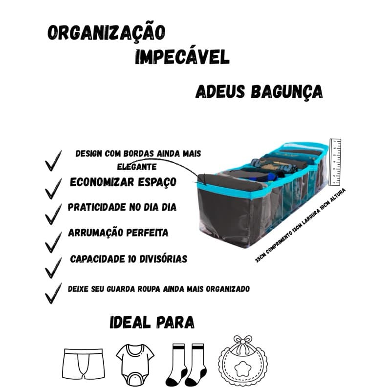 kit 10 colmeias organizadoras com bordas para gavetas P Azul 13x10x35
