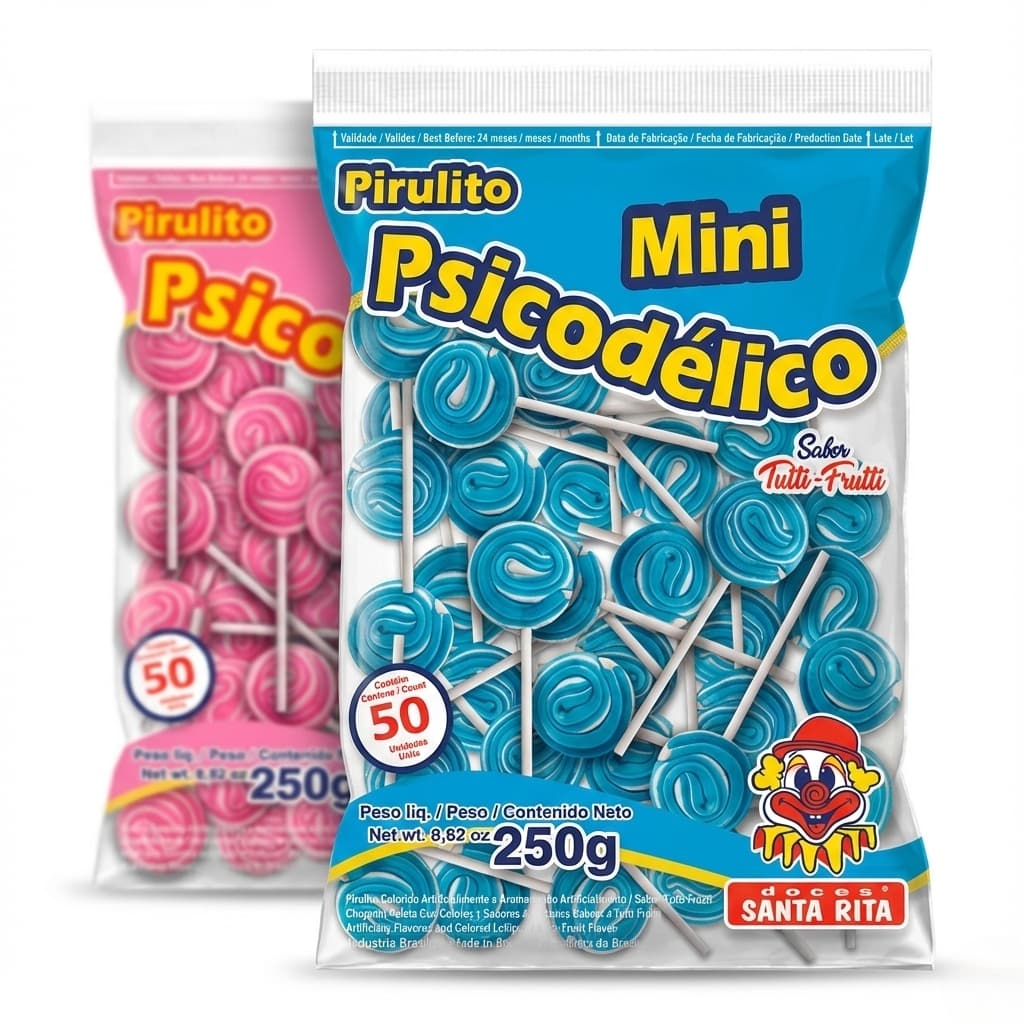 Mini Pirulito Psicodélico Azul Santa Rita 50 un Lembrancinha Chá Revelação Festa Infantil 250g