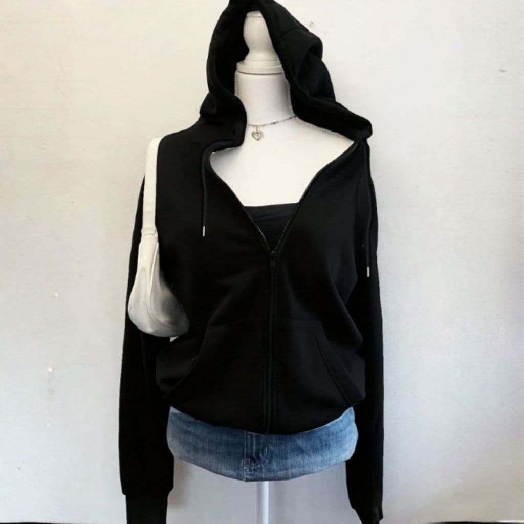 Moletom Peluciado Unissex Canguru Com Zíper Modelo Vintage Y2k Aesthetic
