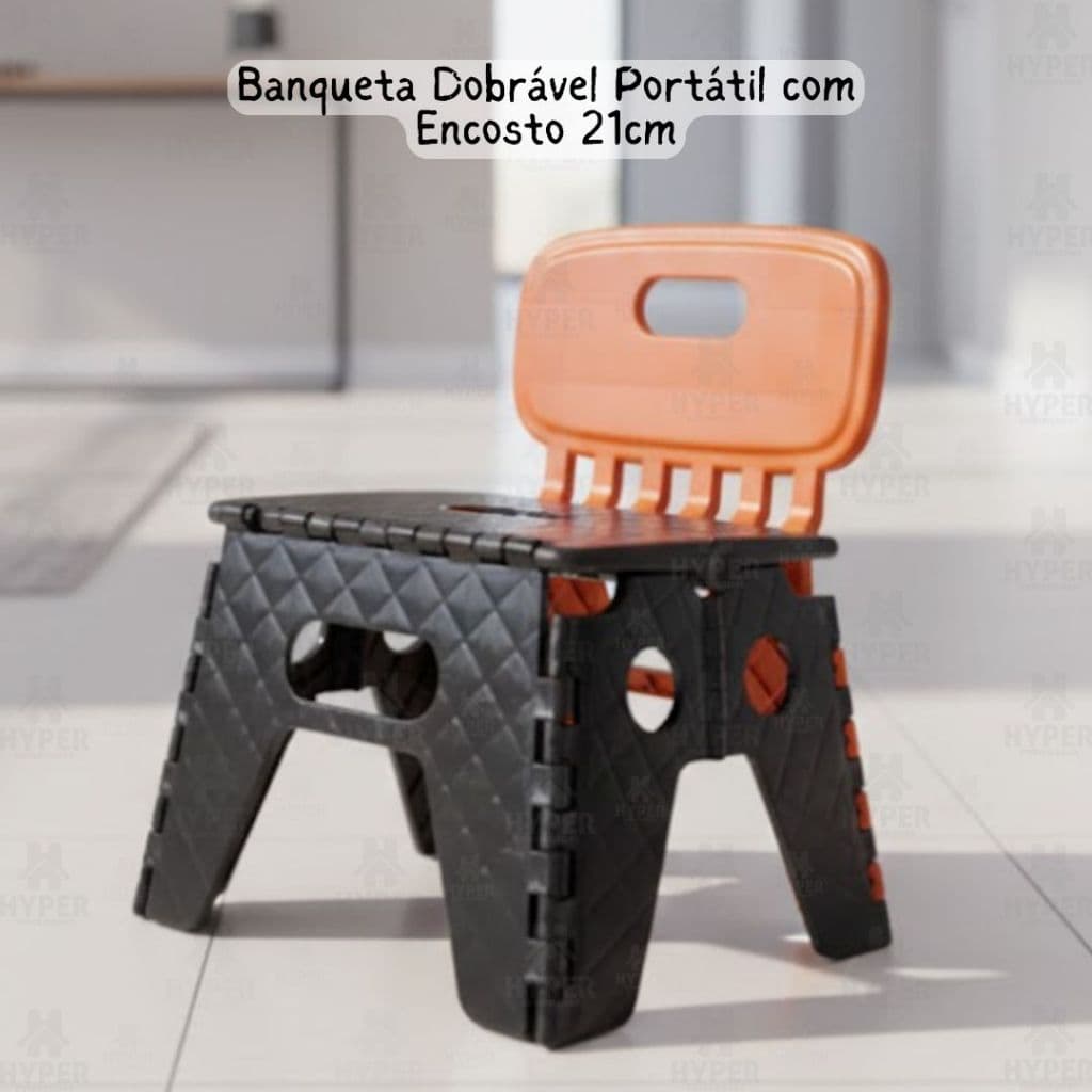 Banquinho Banco Banqueta Dobrável Portátil C/ Encosto 21cm Arqplast Preta