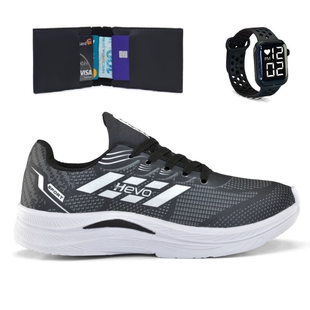 Tenis Masculino + Relogio + Carteira Esportivo Versatil Academia Corrida Caminhada Super leve e Macio