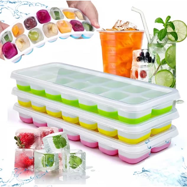 Forma de Gelo em Silicone com Tampa – 14 Cavidades – Flexível e Prática