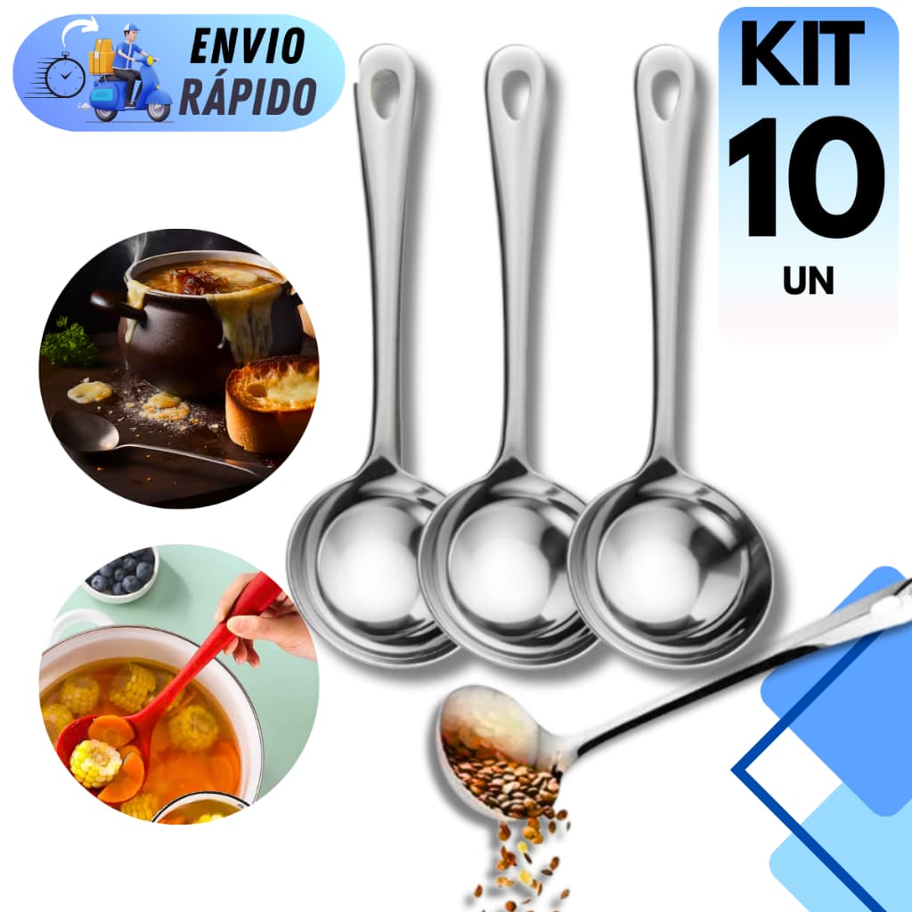 KIT 6 A 10 UNIDADES CONCHA DE FEIJÃO INOX PREMIUM MULTIUSO PARA CALDOS MOLHOS SOPA RESISTENTE UTENSILIO PARA COZINHA