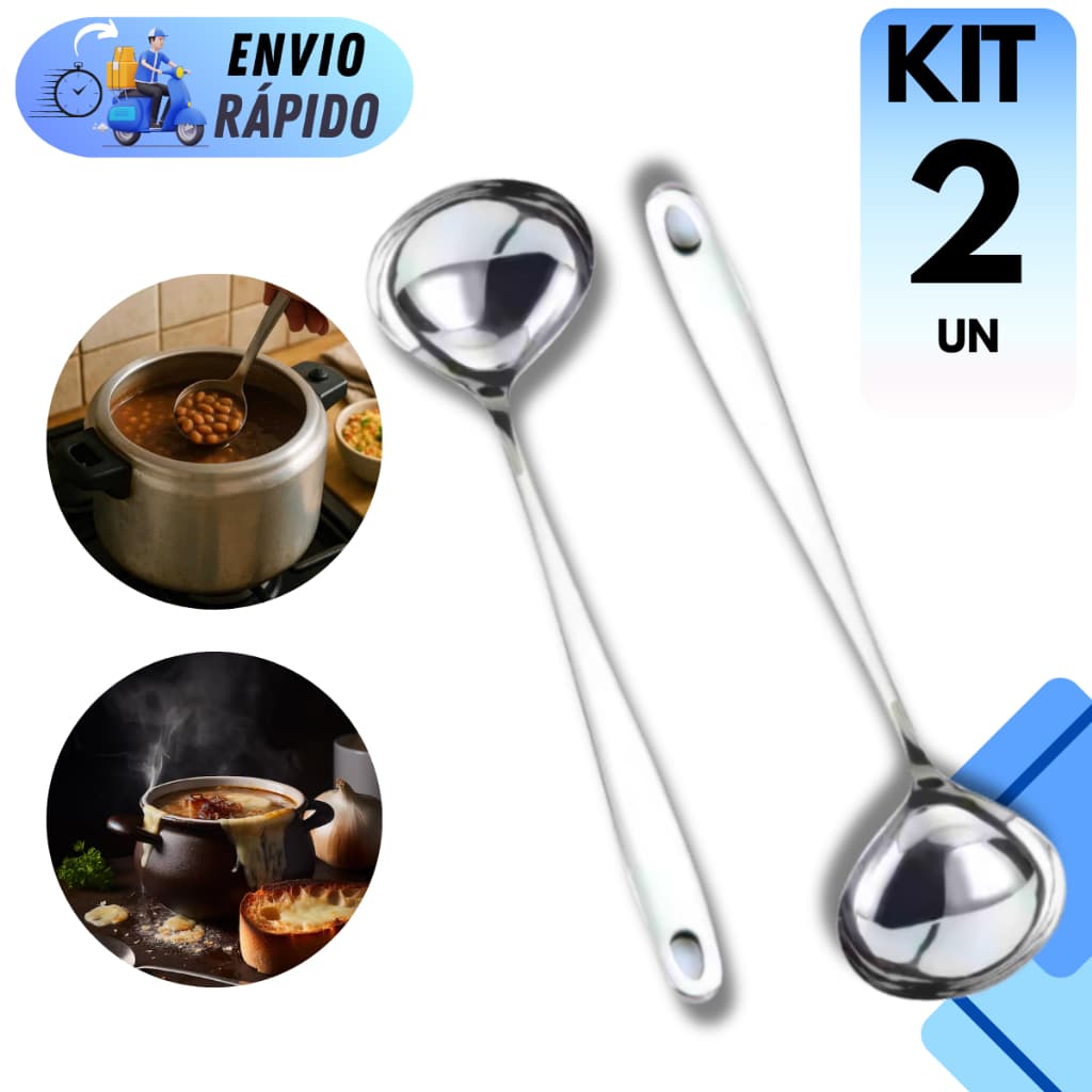 KIT 2 OU 1 CONCHA DE FEIJÃO INOX PREMIUM MULTIUSO PARA CALDOS MOLHO SOPA RESISTENTE UTENSILIO COZINHA