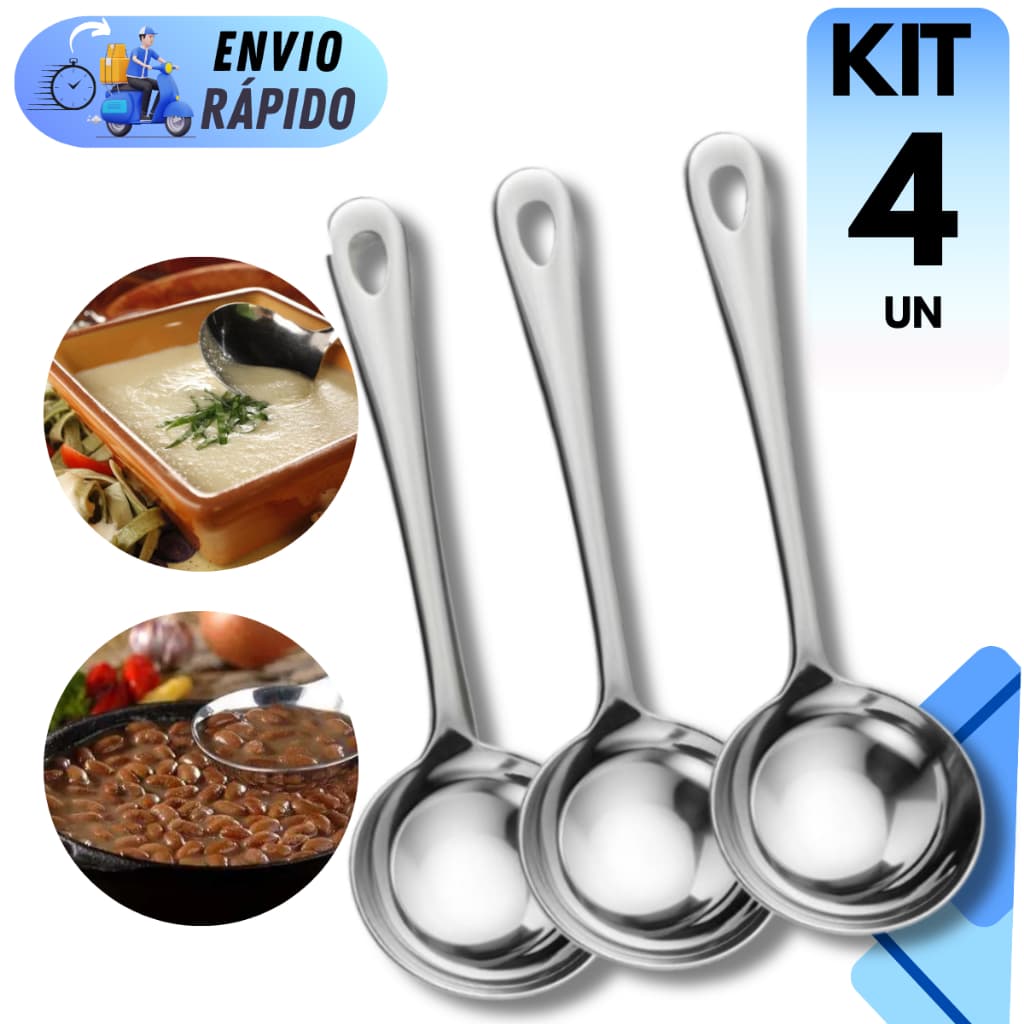 KIT 2 OU 4 UNIDADES CONCHA DE FEIJÃO CALDOS MOLHOS SOPA INOX PREMIUM MULTIUSO SUPER RESISTENTE GRANDE UTENSILIO