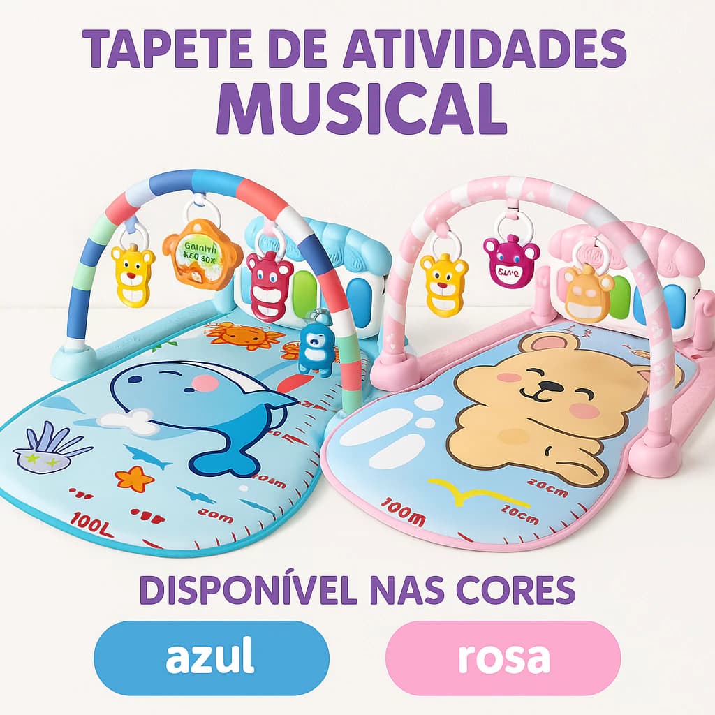 Tapete de Atividades Musical com Piano para Bebês Yuupi - Multicor, Treino Visual e Auditivo, Seguro