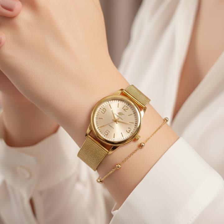 Relógio Feminino Elegante Dourado com Pulseira de Aço Inoxidável, Design Clássico, Sofisticado e Ideal para o Dia a Dia
