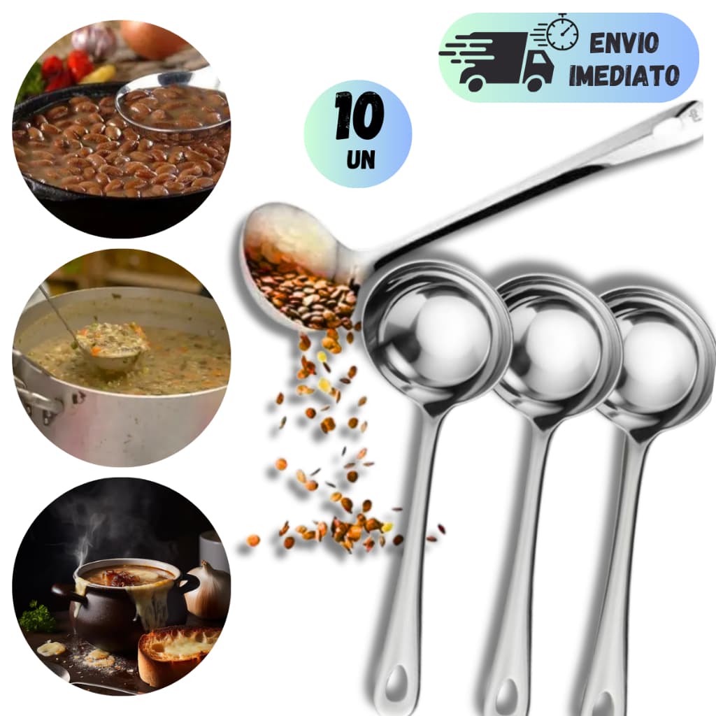 KIT 6 A 10 CONCHA DE FEIJÃO INOX PREMIUM MULTIUSO PARA CALDOS MOLHOS SOPA SUPER RESISTENTE GRANDE UTENSILIO PARA COZINHA