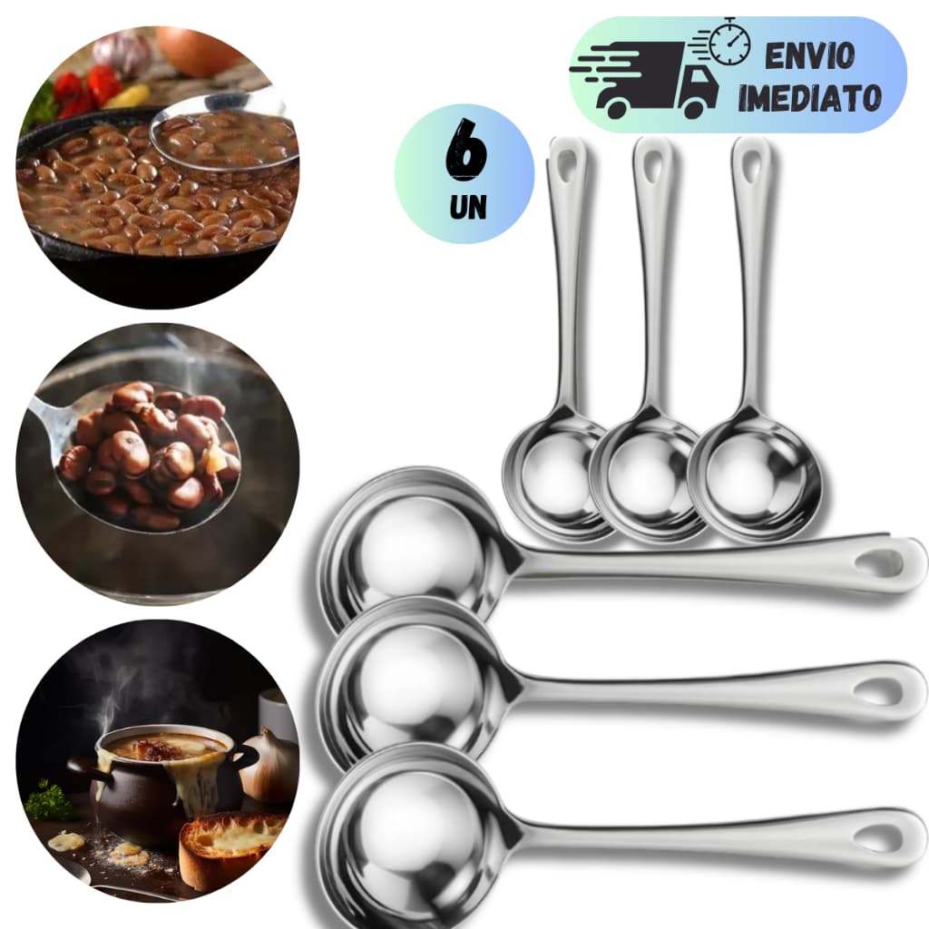 KIT 2 A 6 CONCHA DE FEIJÃO CALDOS MOLHOS SOPA INOX PREMIUM MULTIUSO SUPER RESISTENTE GRANDE UTENSILIO PARA COZINHA