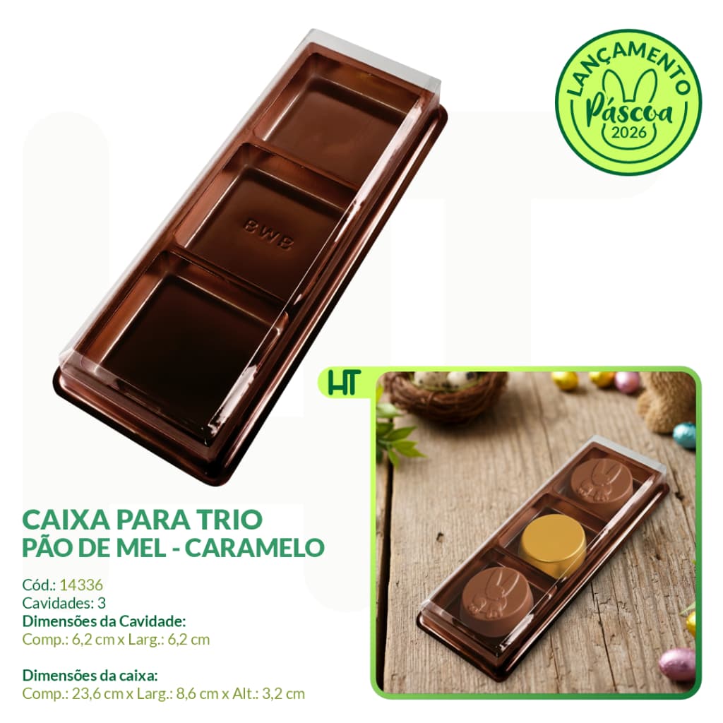 10~50 unidades Caixa Trio de Pão de Mel Caramelo 14336 BWB - Embalagem para Pão de Mel 3 Cavidades