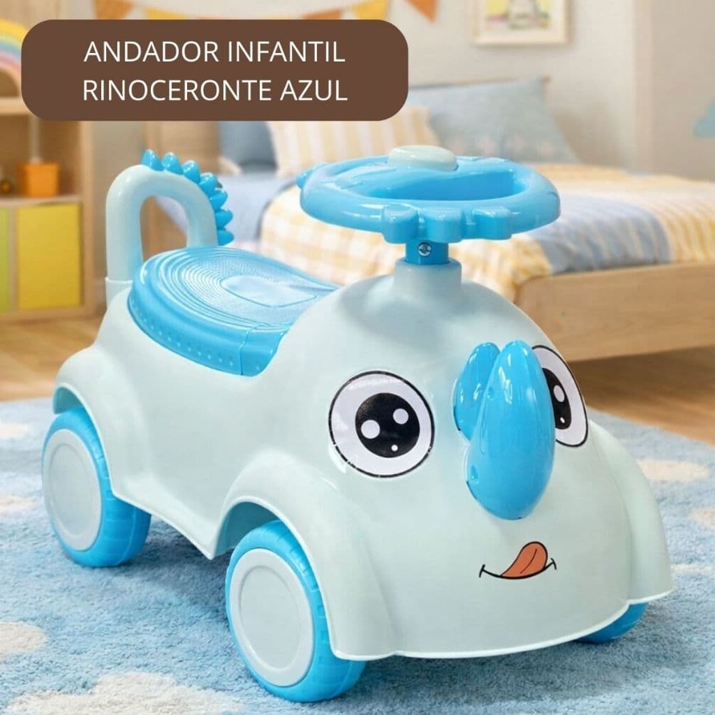 Andador Infantil Rinoceronte Azul Quadriciclo Bebê Baby Primeiros Passos