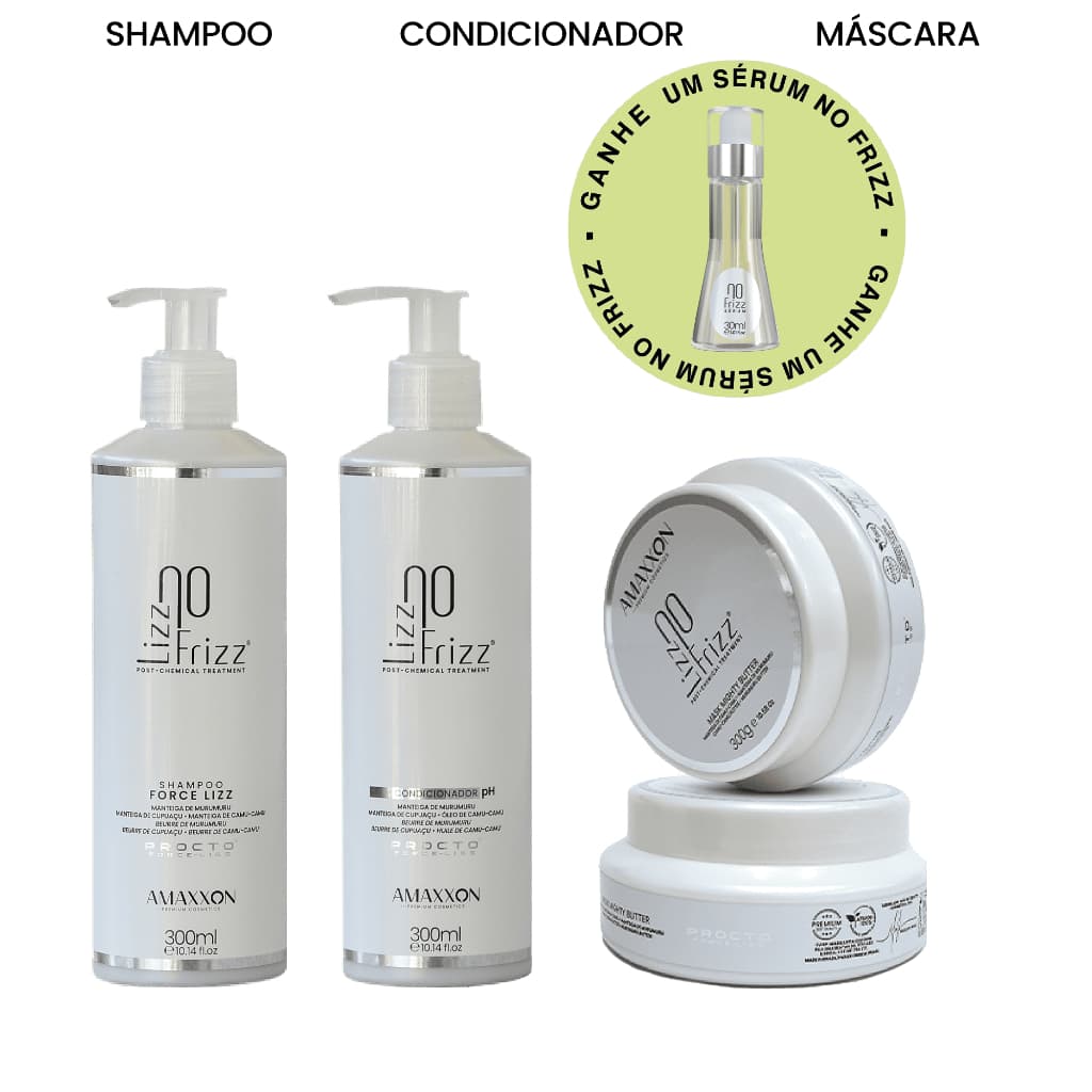 Kit Lizz No Frizz Anti Frizz Completo Hidratação Cabelos Lisos + Brinde