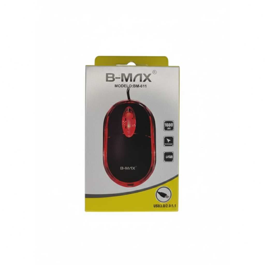 Mouse Óptico com Fio Bmax BM-611 | 1600 DPI | Preto | Conectividade Instantânea e Precisão