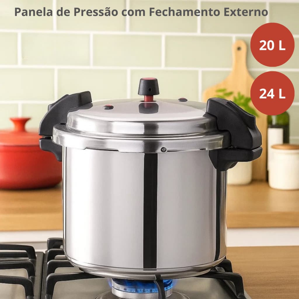 Panela Pressão 20 ou 24 Litros Fechamento Externo Profissional Segura Cozinha Feijão Feijoada