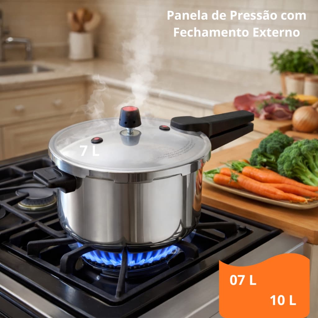 Panela de Pressão Fechamento Externo Cozinhar Feijão Carne Legumes 7 ou 10Litros
