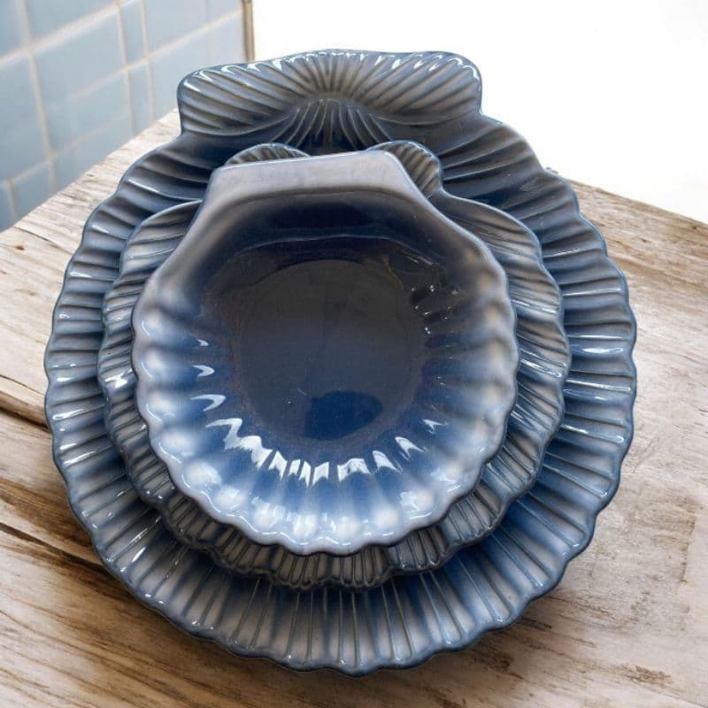 Jogo Travessa Petisqueira Concha G + M+ Bowl Concha Cerâmica Para Mesa Posta Petiscos Decoração Lançamento