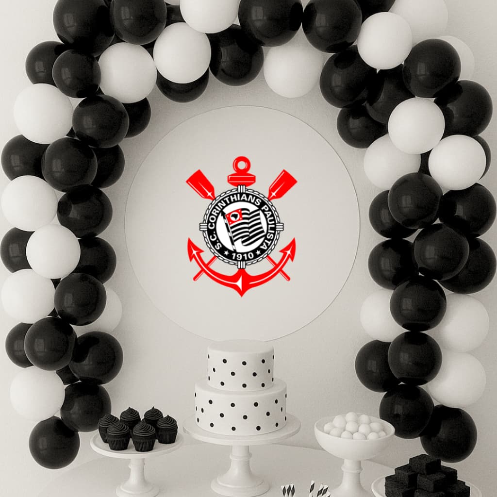 Kit Festa Time Corinthians 100 Bexiga N6 Balão Preto Branco Torcida Futebol