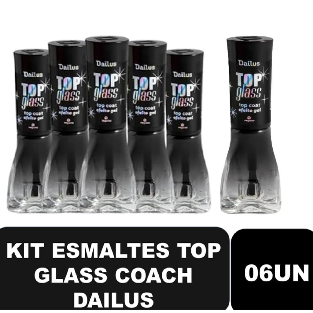 Kit 06un Esmalte Top Coat Dailus Efeito Gel 8ml Top Glass